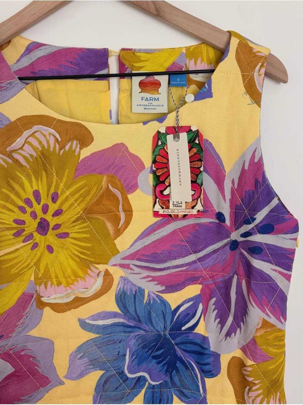 Farm Rio x Anthropologie Sleeveless Mini Shift Dress Quilted Floral Size S NWT - Picture 5 of 7